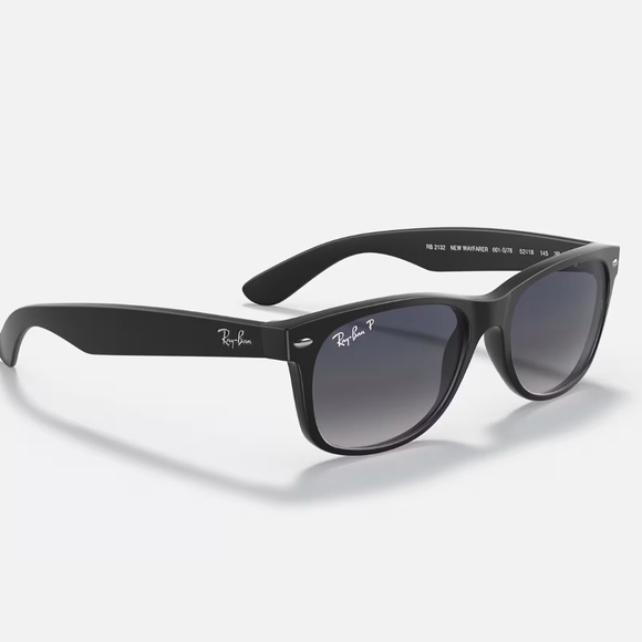 NWOT Rayban New Wayfarer Classic Polarized Matte Black Frame/Blue Grey Lenses - Picture 6 of 14